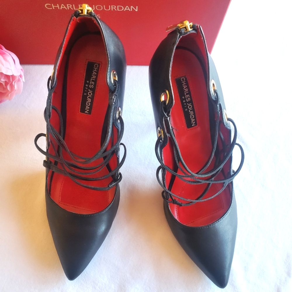 ⚜️CHARLES JOURDAN PARIS Corset Style Leather Pump Heels Size 10 - Picture 4 of 7